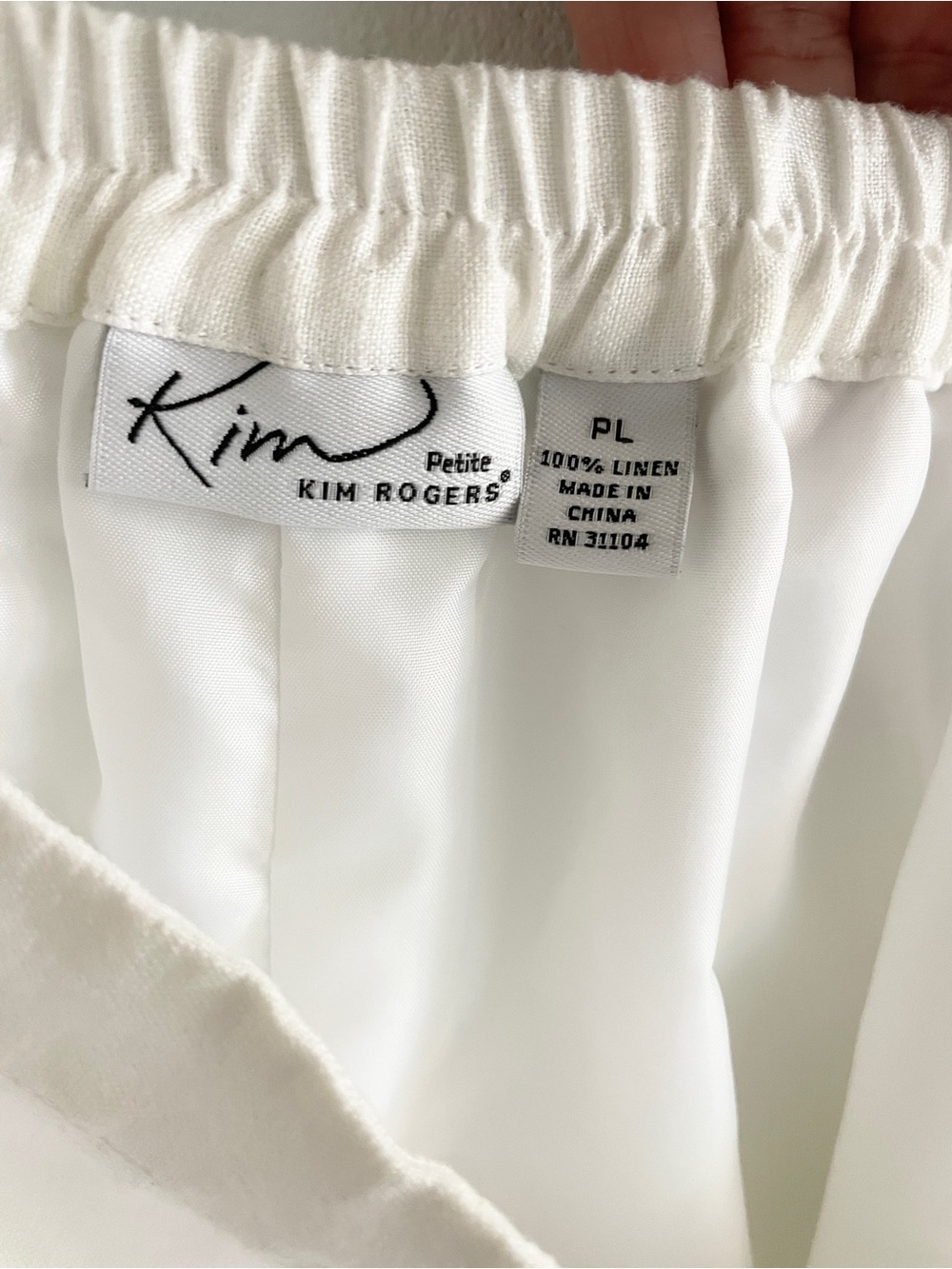 Kim Rogers White Linen Midi Skirt Elastic Waist Quiet Luxury Sz Large Petite - Picture 10 of 10
